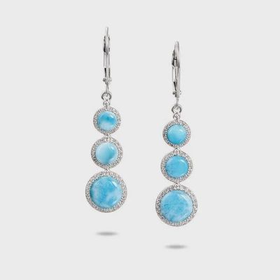 .925 SS 0.47ctw Topaz Graduated Triple Larimar Drop Earrings