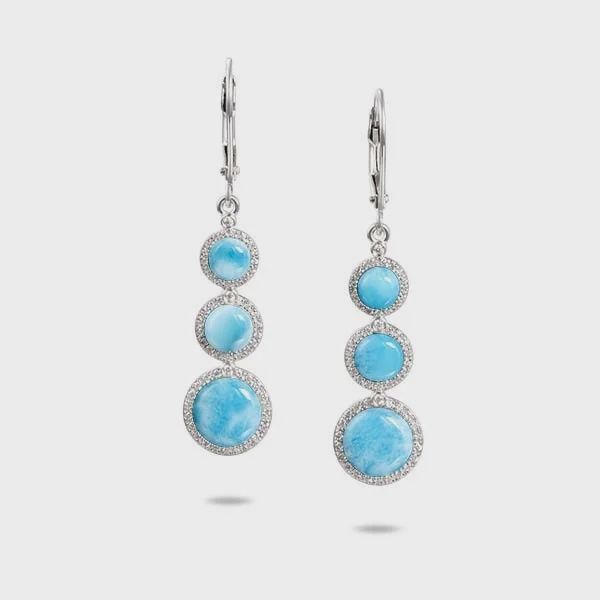.925 SS 0.47ctw Topaz Graduated Triple Larimar Drop Earrings