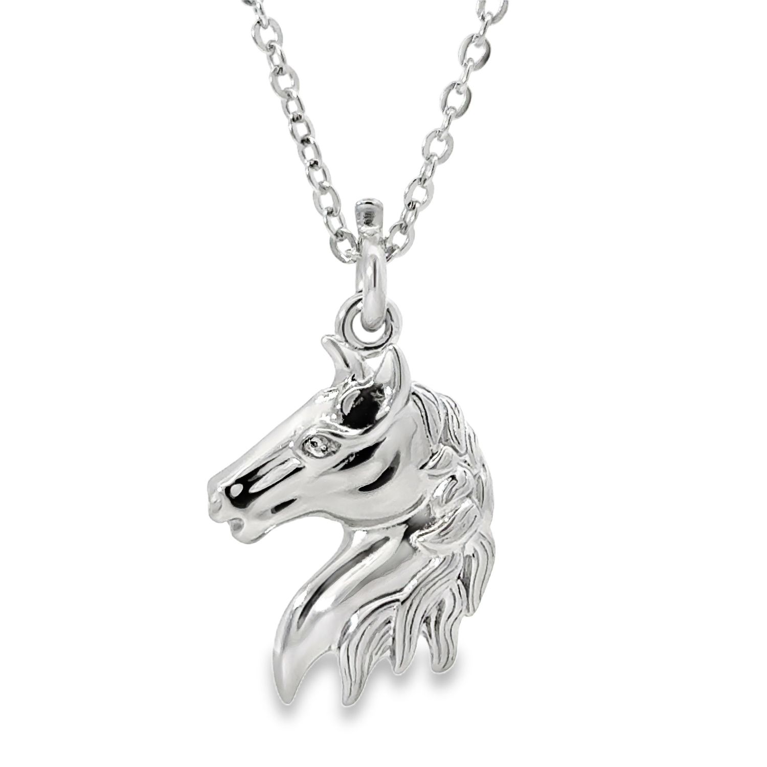 .925 SS 0.007ctw Topaz Horse Head  Pendant Necklace