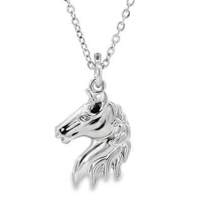 .925 SS 0.007ctw Topaz Horse Head  Pendant Necklace