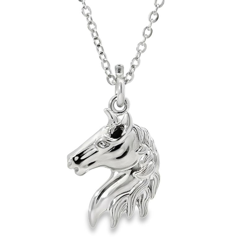 .925 SS 0.007ctw Topaz Horse Head  Pendant Necklace