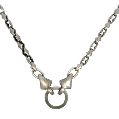 .925 SS Oxidized Sculpted Shield Link Necklace