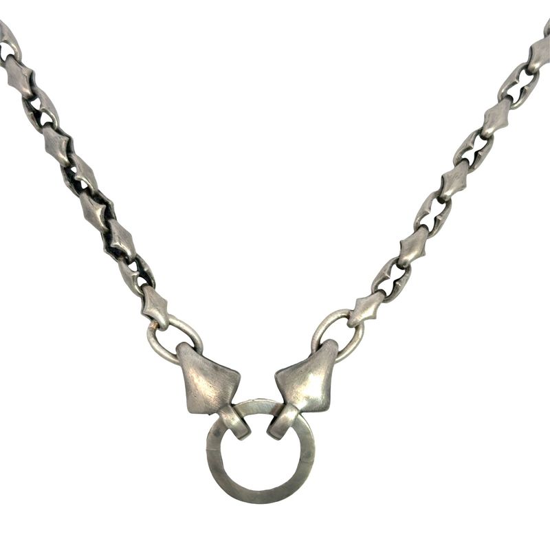 .925 SS Oxidized Sculpted Shield Link Necklace