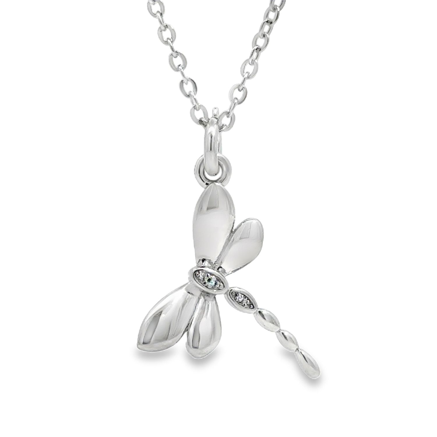 .925 SS 0.02ctw Topaz Dragonfly Necklace