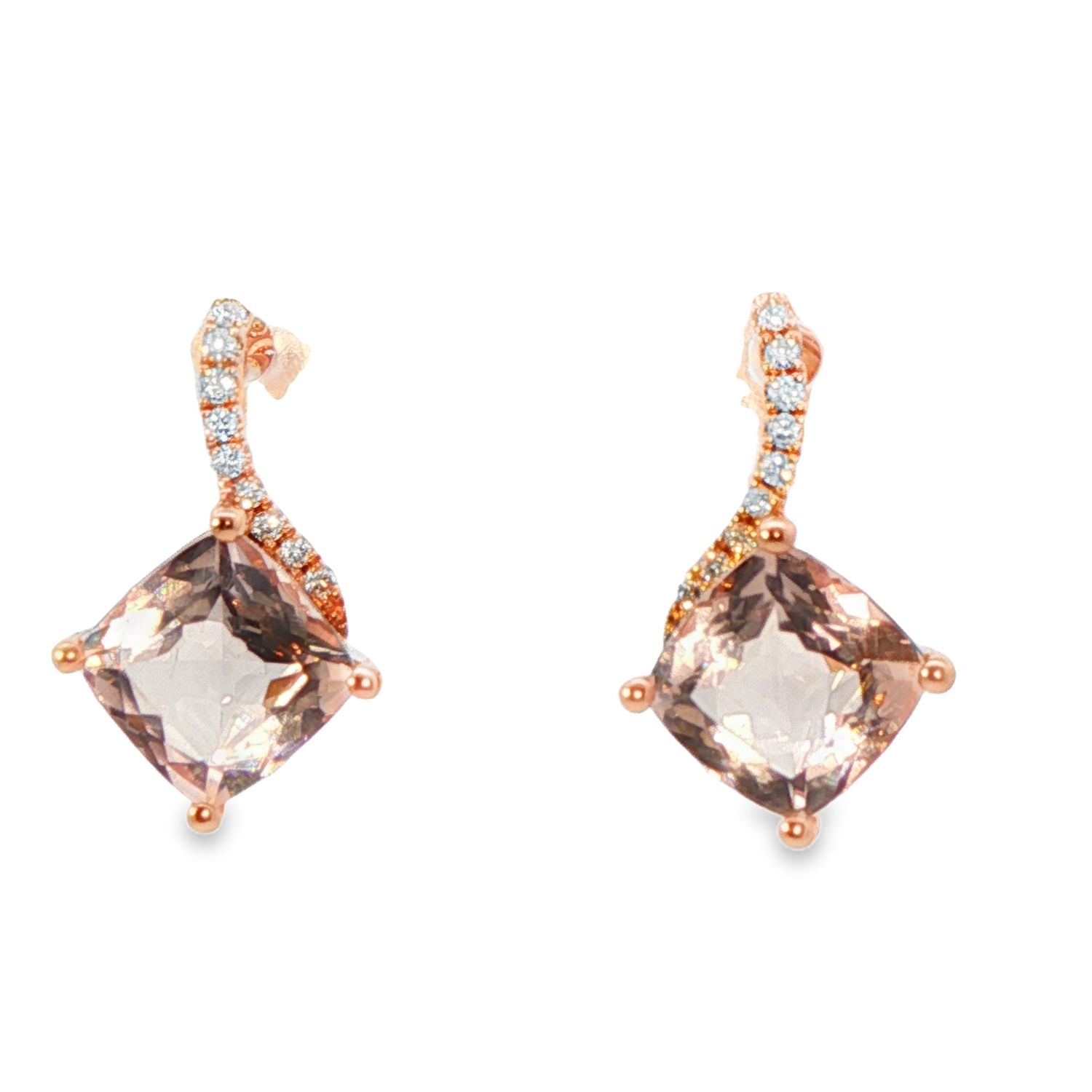 14k RG 2.67ctw Morganite & 0.09ctw Diamond Stud Earrings