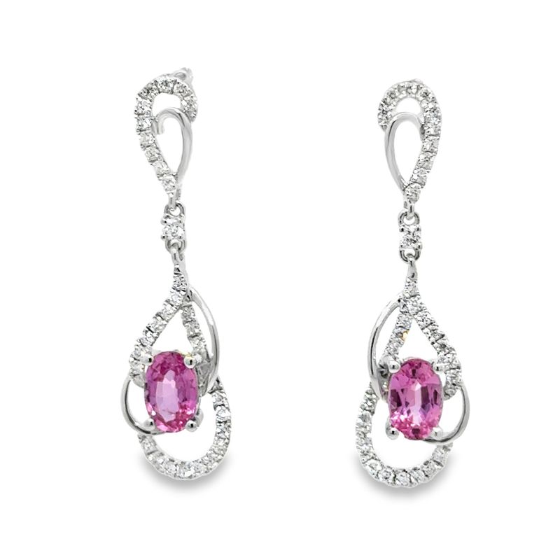 14K WG 1.36ctw Pink Sapphire & 0.33ctw Diamond Drop Earrings