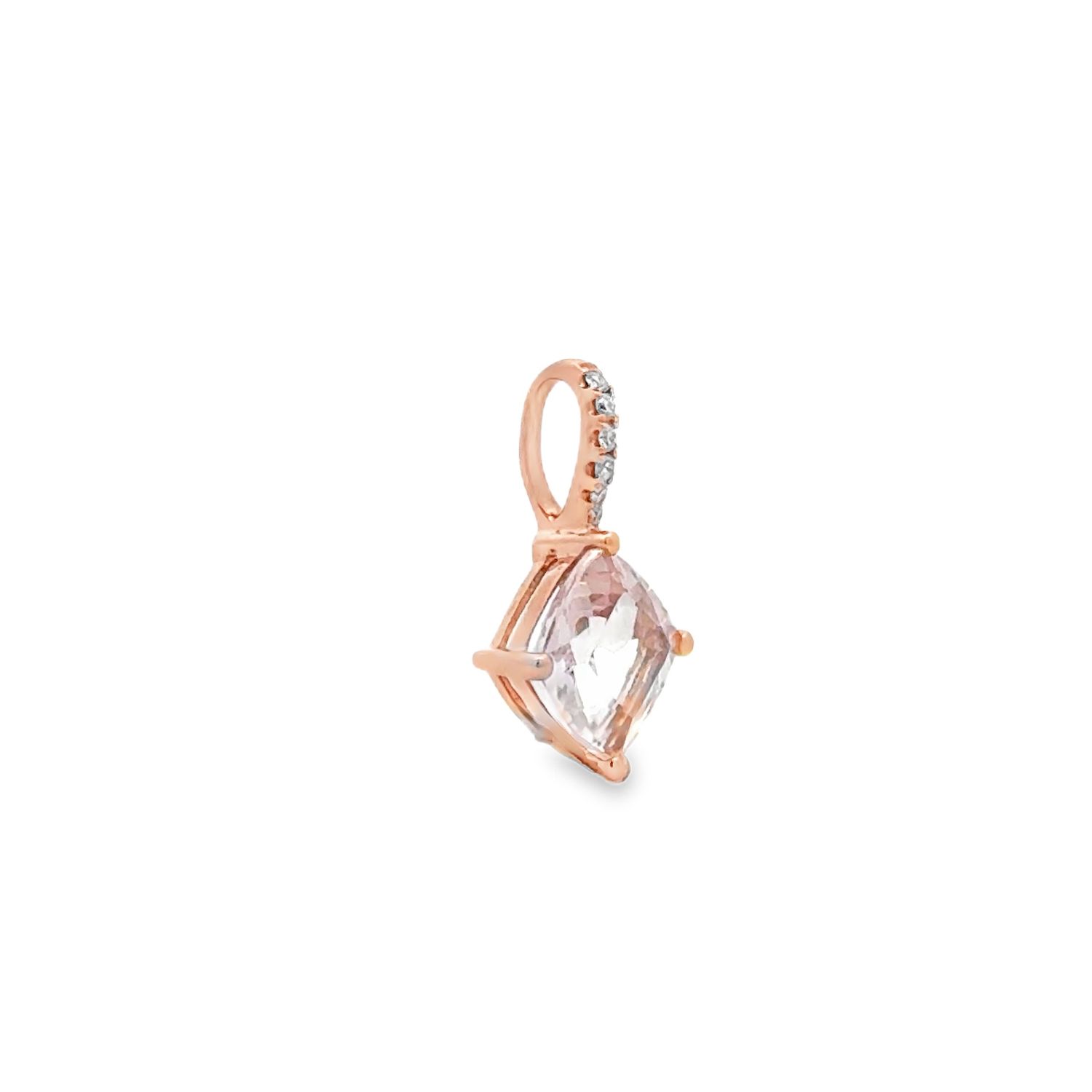 14k RG 1.29ct Morganite & 0.047ctw Diamond Pendant