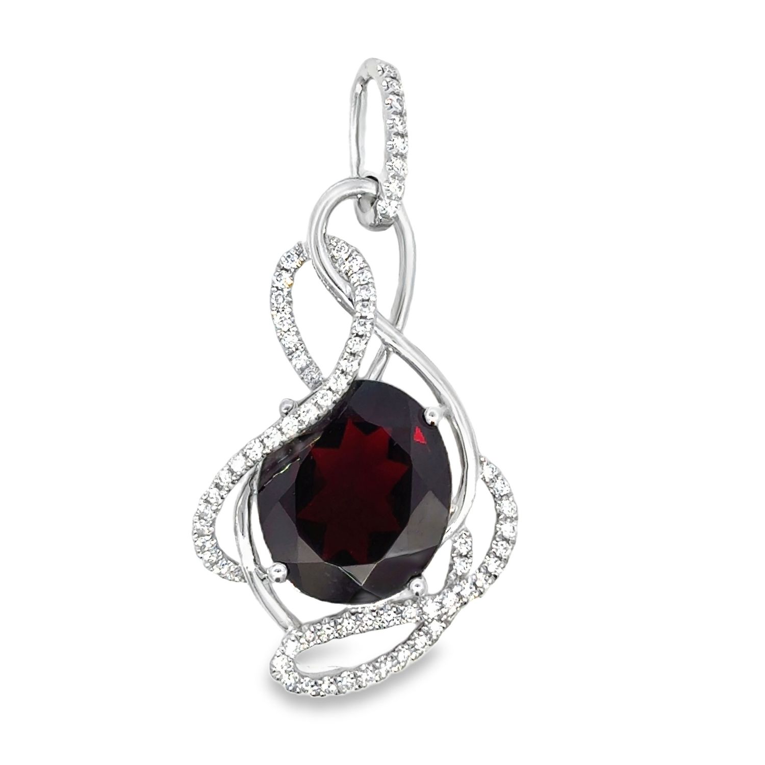 14K WG 7.10ctw Garnet & 0.32ctw Diamond Pendant