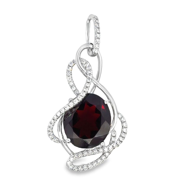 14K WG 7.10ctw Garnet & 0.32ctw Diamond Pendant