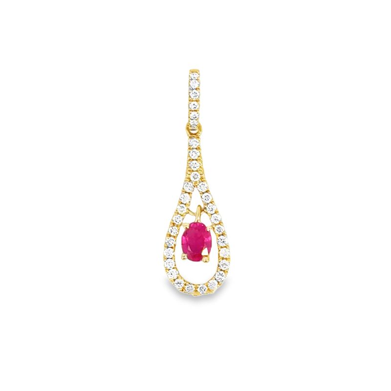 14K YG 0.51ctw Ruby & 0.21ctwDiamond Teardrop Pendant
