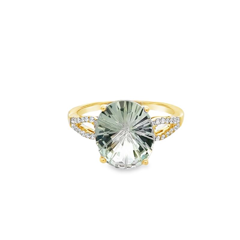 14K YG 5.54ctw Green Amethyst & 0.14ctw Diamond Ring