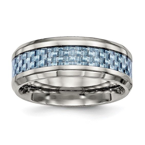 Titanium Blue Carbon Fiber Inlay Ring