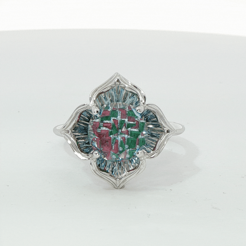 14k WG Blue Topaz Davinchi Cut Ladies Ring