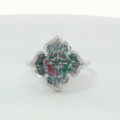 14k WG Blue Topaz Davinchi Cut Ladies Ring