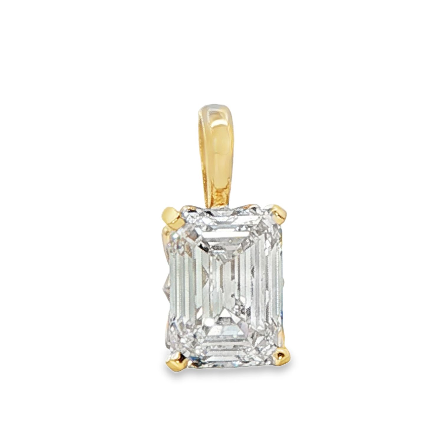 14k YG 1.50ct Lab Diamond Emerald Cut Solitaire Pendant