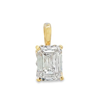 14k YG 1.50ct Lab Diamond Emerald Cut Solitaire Pendant