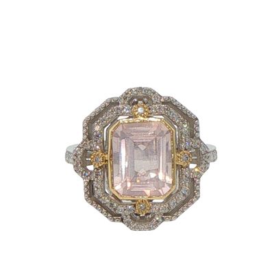 925 SS & 14k YG 0.34 ctw Diamond & Rose Quartz Blushing Romance Ring