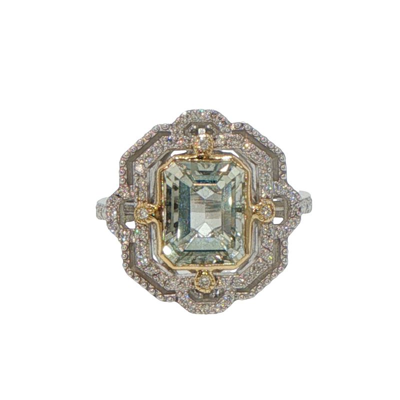 925 SS & 14k YG 0.30ctw Green Amethyst Glamorous Green Ring