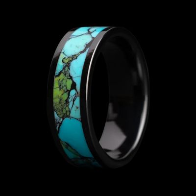 Black Ceramic Turquoise Inlay Men's 8mm Band