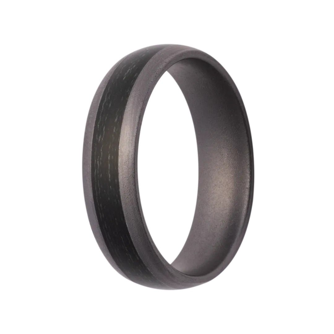 6mm Tantalum 3mm Forest Green Fishing Line Inlay Matte Finish Men's Ring