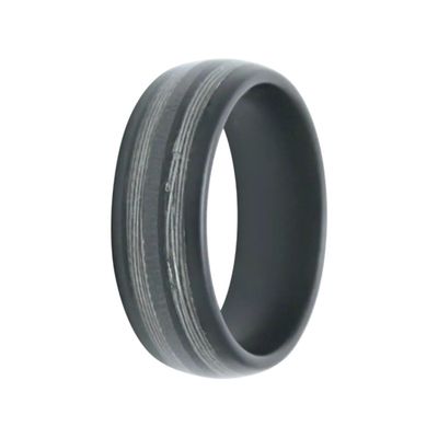 Black Ceramic Dome Matte Deep Sea Fishing Line Men's Ring