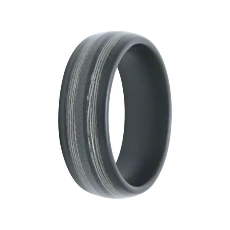 Black Ceramic Dome Matte Deep Sea Fishing Line Men's Ring