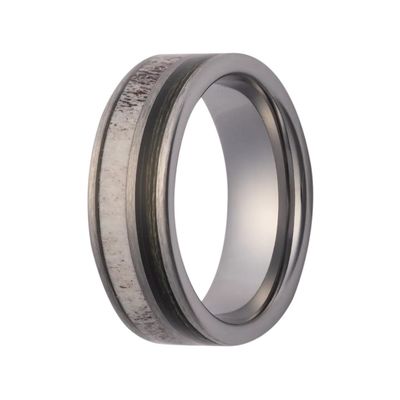 Tungsten Flat Satin Elk Antler Moss Camo Fishing Line Men's Ring