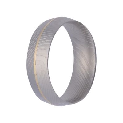 7mm Knife Edge Damascus Fog Finish 14k Yellow Inlay Men's Ring