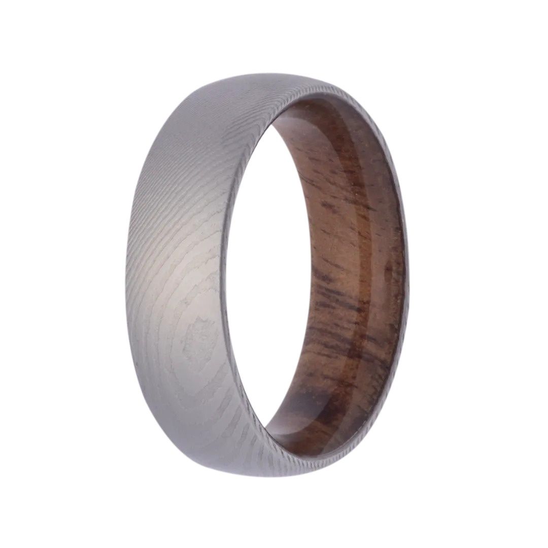 7mm Euro Dome Damascus Fog Finish Koa Wood  Men's Ring