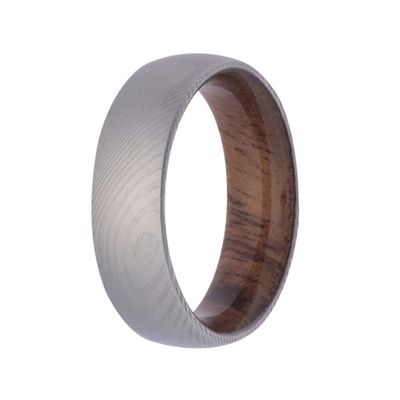 7mm Euro Dome Damascus Fog Finish Koa Wood  Men's Ring