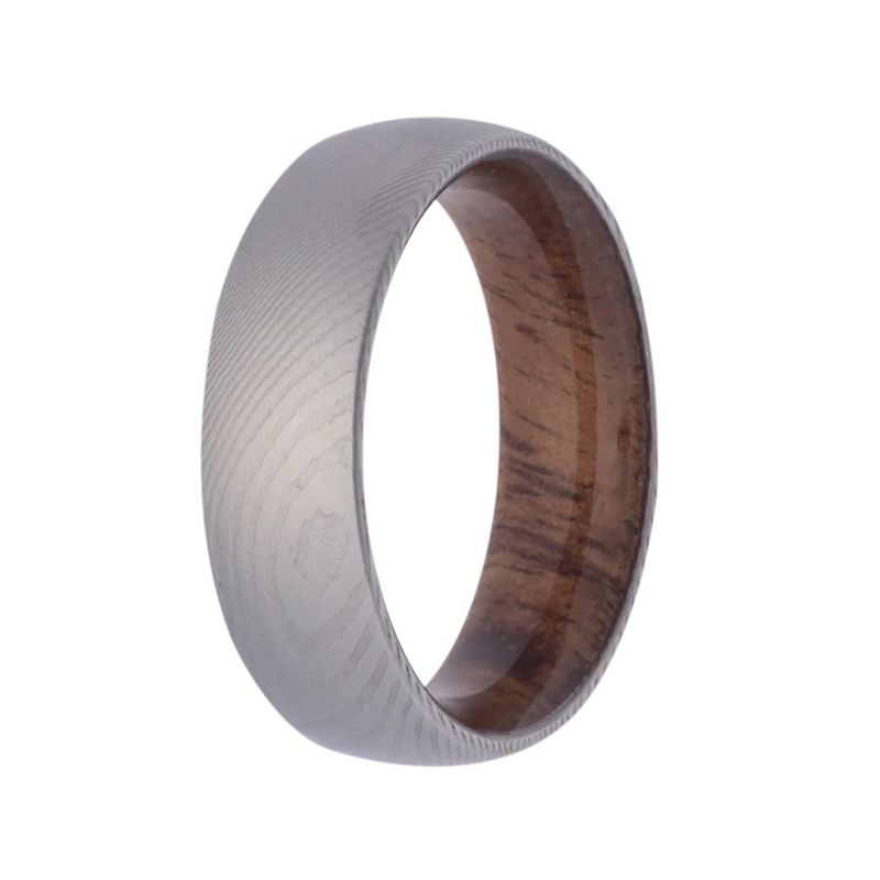 7mm Euro Dome Damascus Fog Finish Koa Wood  Men's Ring