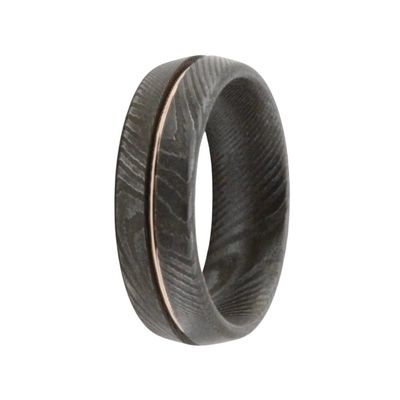 7mm Kife Edge Damascus 14k Rose Wire Inlay Men's Ring