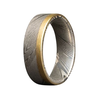 7mm Damascus Flat Polished 14k Yellow Gold Edge