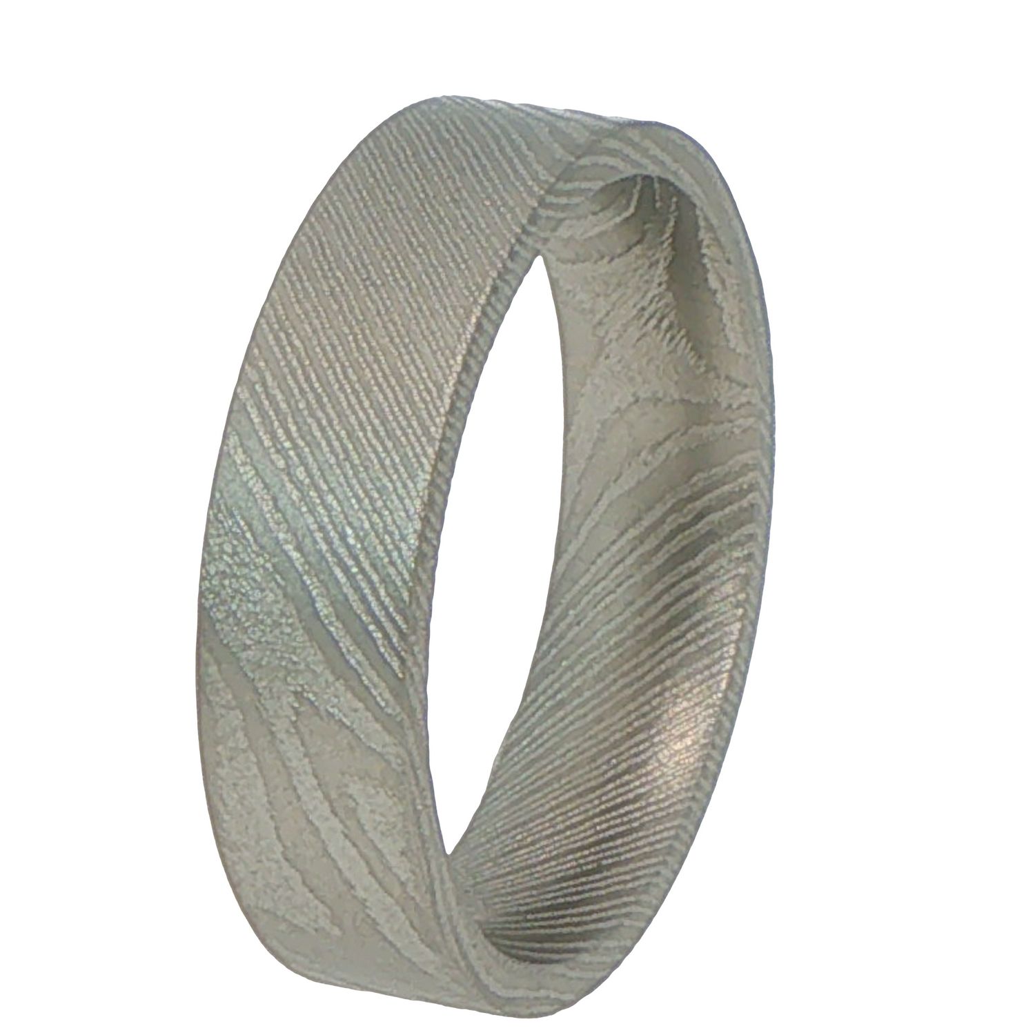 6mm Flat Damascus Fog Finish Men's Ring