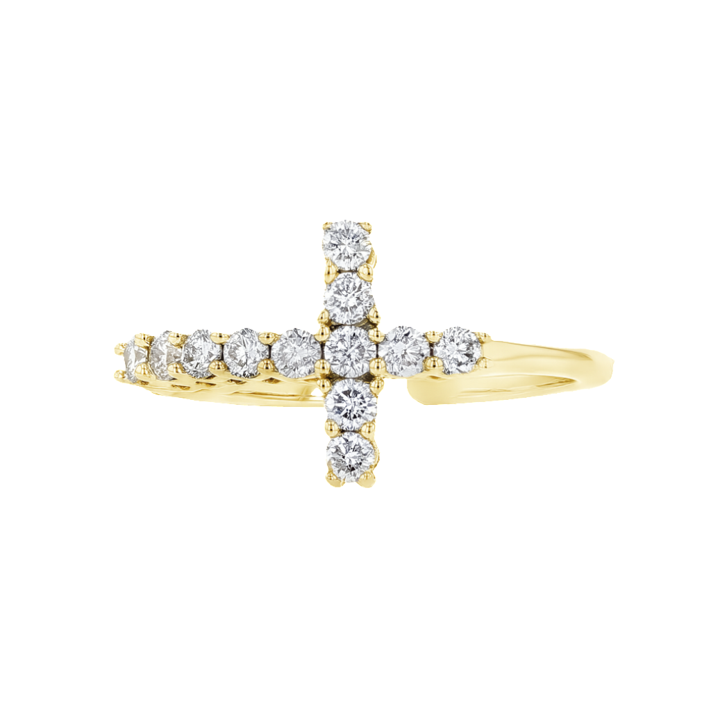 14k YG 1.00ctw Diamon Cross Ring