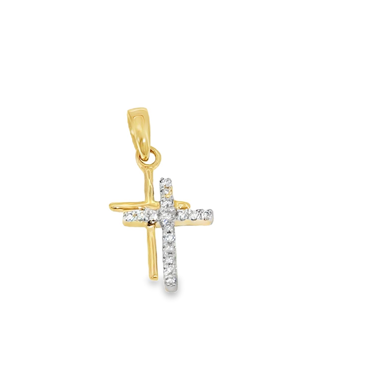 14k YG Cross Pendant 0.08ctw Natural Diamonds