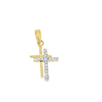 14k YG Cross Pendant 0.08ctw Natural Diamonds