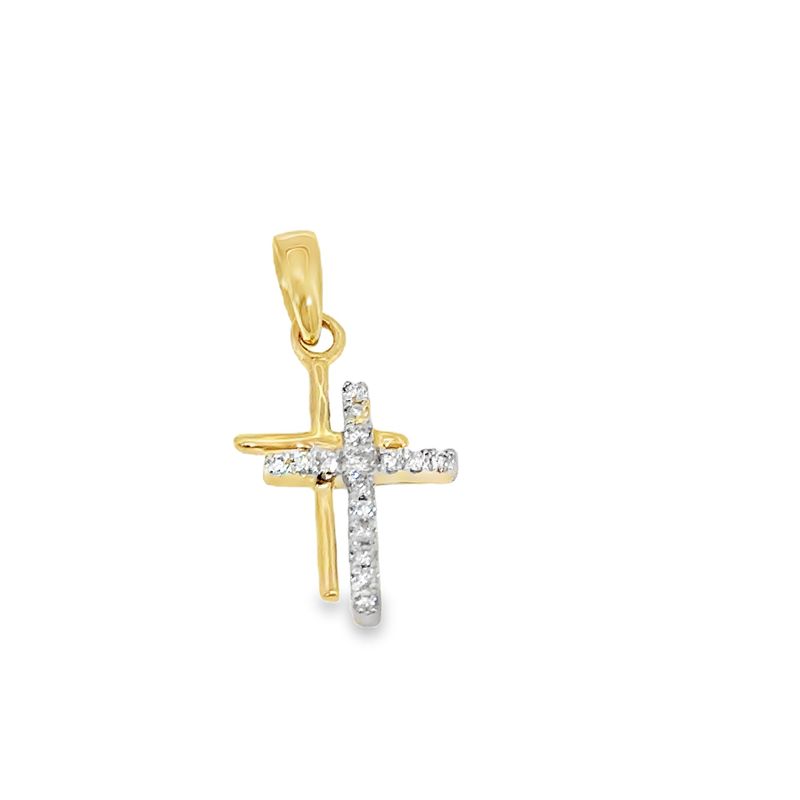 14k YG Cross Pendant 0.08ctw Natural Diamonds