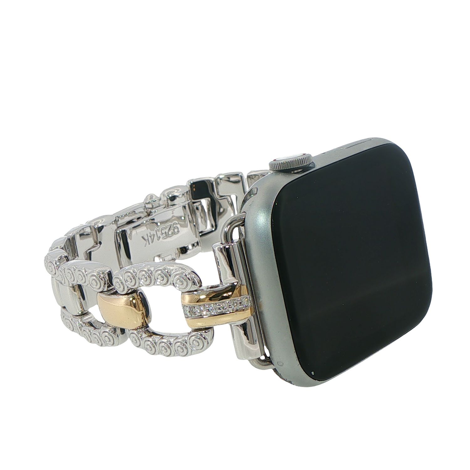 SS Link Watch w/ 0.22ctw Diamond & 14k Solid Yellow Gold Accent for 38/40 Apple Watch 8"