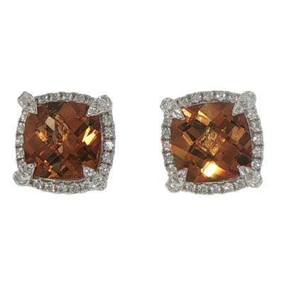 SS Lusterine & Lab White Sapphire Earrings - Cushion Center