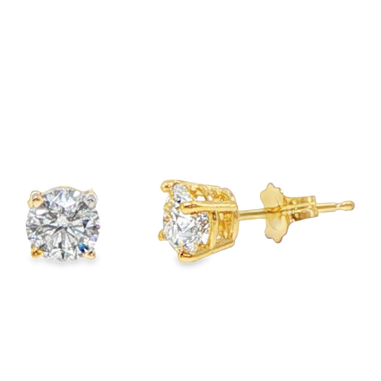 14k Gold Lab Grown Diamond Stud Earrings, Carat Weight: 1.00 Carats, Color: Yellow Gold