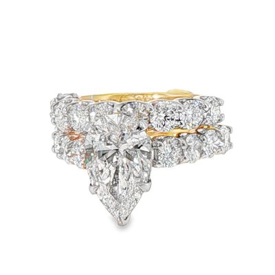 14k YG 7.10ctw Lab Diamond Pear Cut Wedding Set