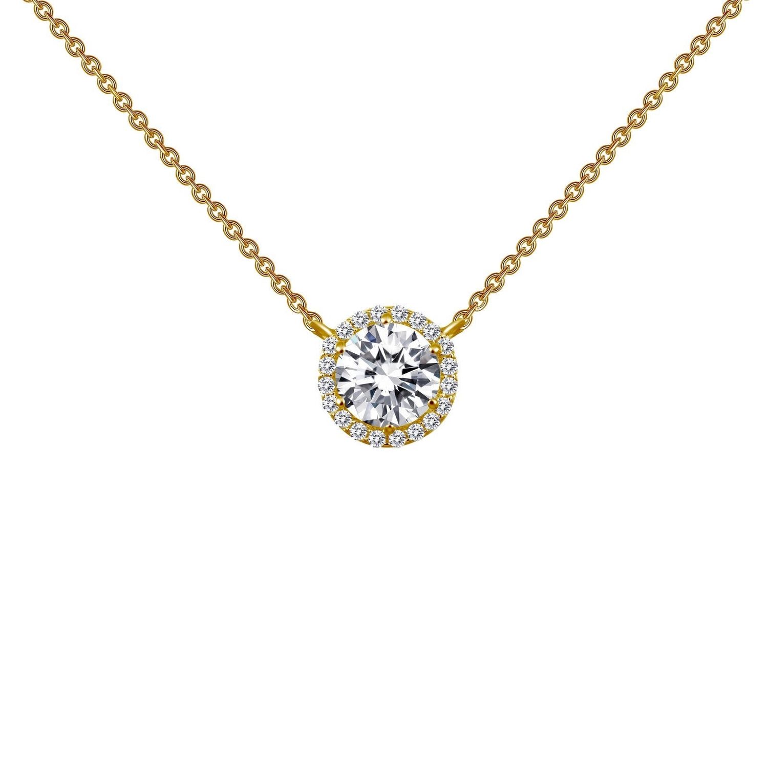 SS 1.23ctw Halo Necklace, Color: Gold Plated Sterling Silver