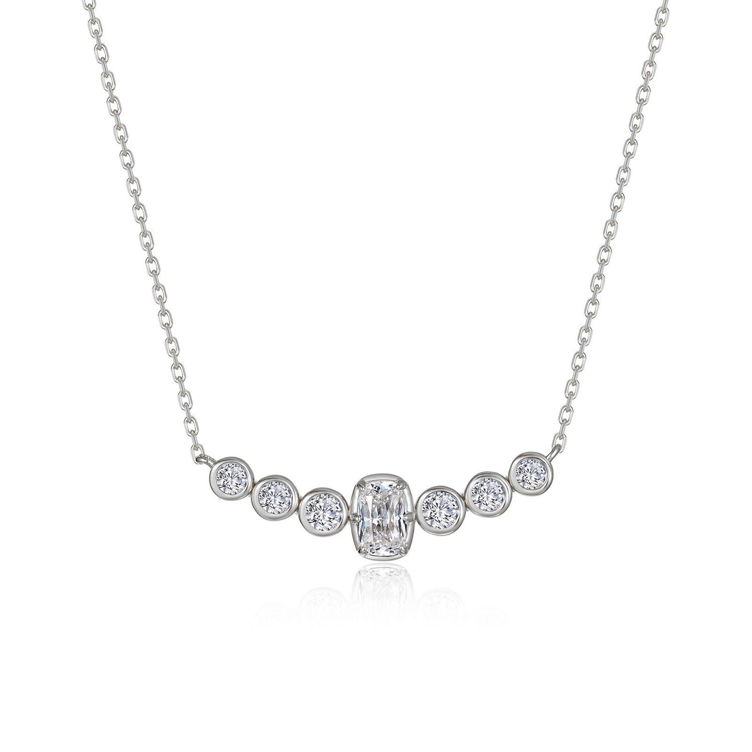 SS 1.44ctw Bezel Cushion 7 Symbols of Joy Necklace 20"