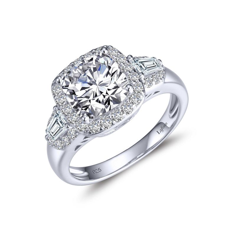 SS 3.65ctw Cushion Baguette Engagement Ring