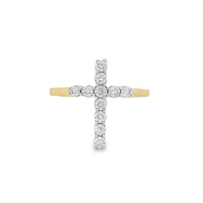 14k YG 0.50ctw Diamond Cross Ring