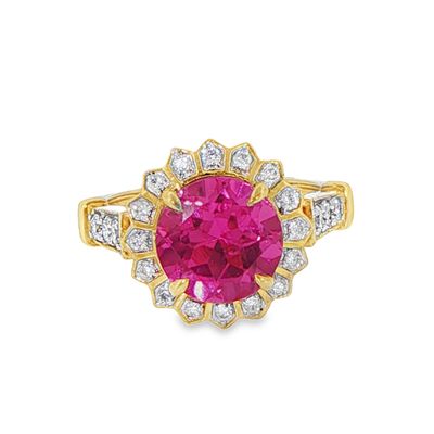 10k YG 0.50ctw Lab Diamond & 3.60ct Lab Pink Sapphire Ring
