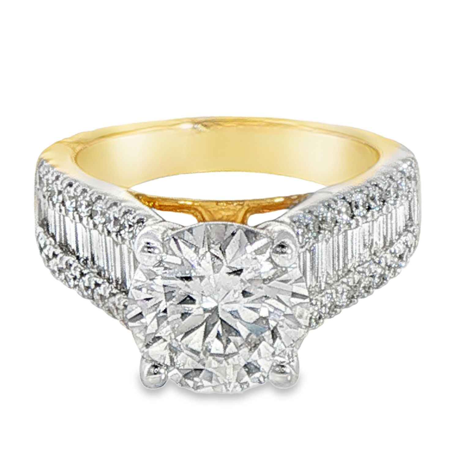14k YG 4.00ctw Lab Diamond Round Engagement Ring