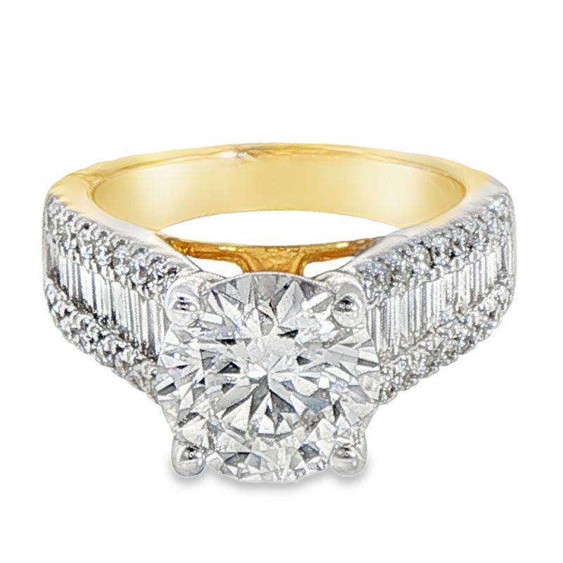 14k YG 4.00ctw Lab Diamond Round Engagement Ring
