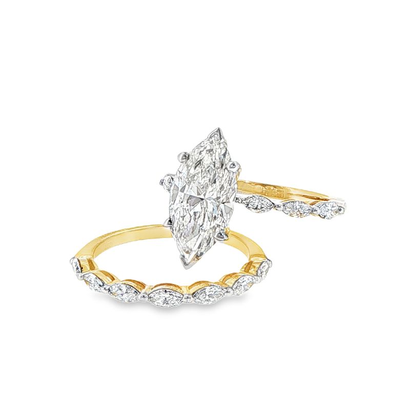 14k YG 4.00ctw Lab Diamond Marquise Wedding Set